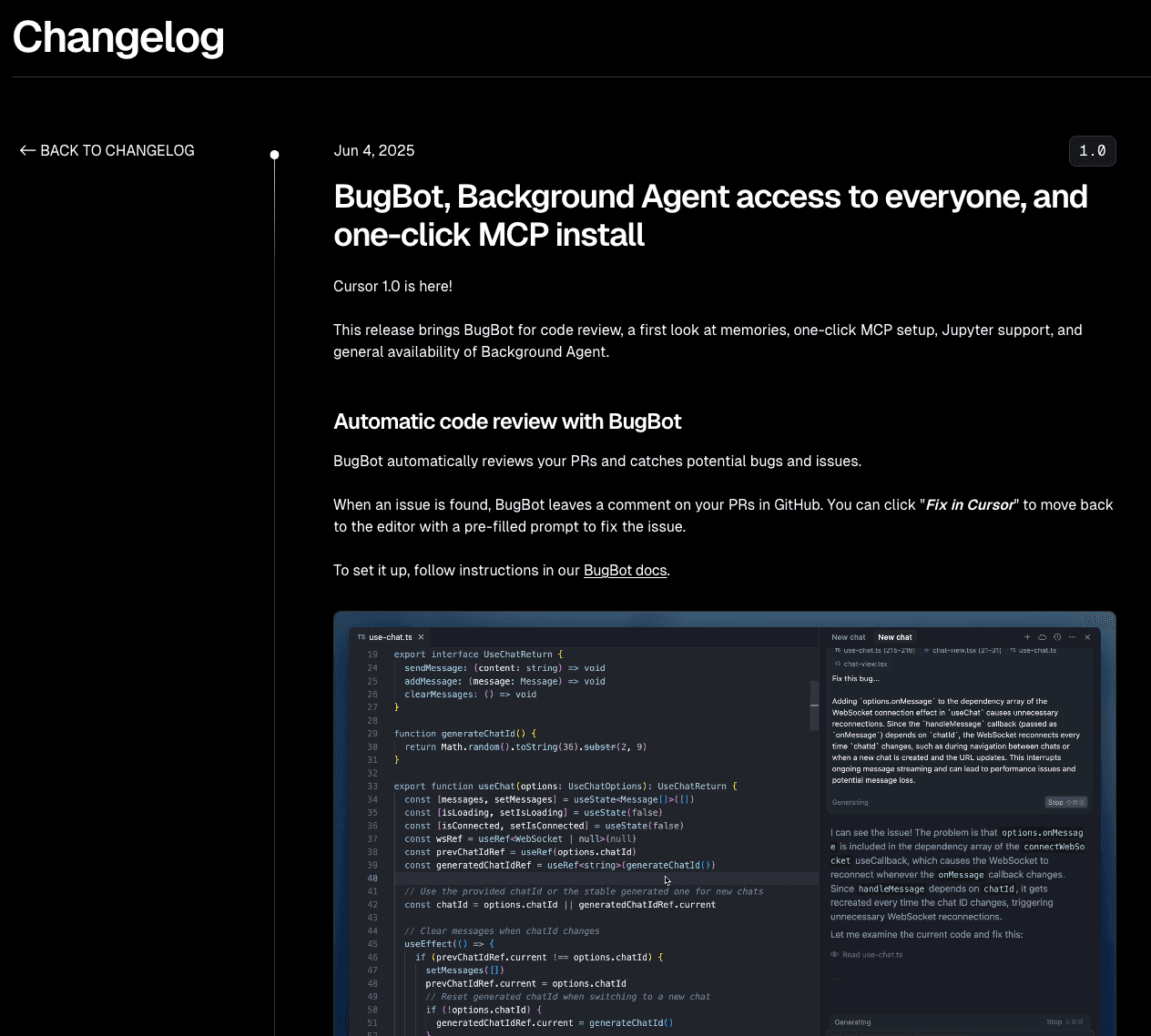 cursor changelog